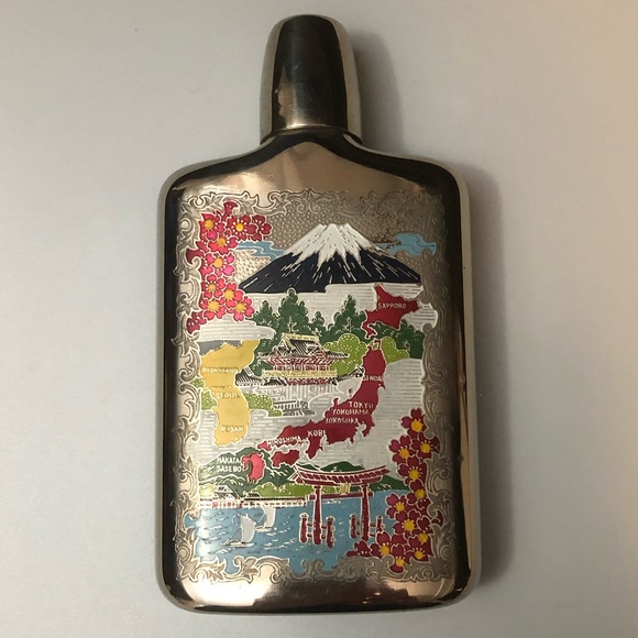 Vintage antique EUC metal flask embossed Japan map - Picture 10 of 17